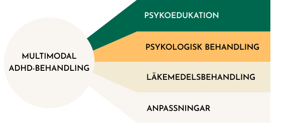 Multimodal adhd-behandling illustration över vad som ingår i multimodal adhd behandling